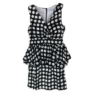 OB2-12 S Dress Peplum Sheath Satin Black White